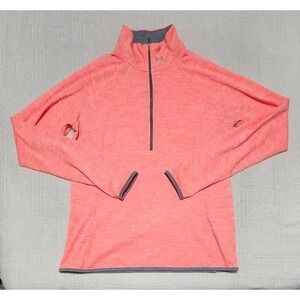 Under Armour Womens 1/4 Zip Pullover Fitted Heat Gear‎ Shirt Heather Pink XL